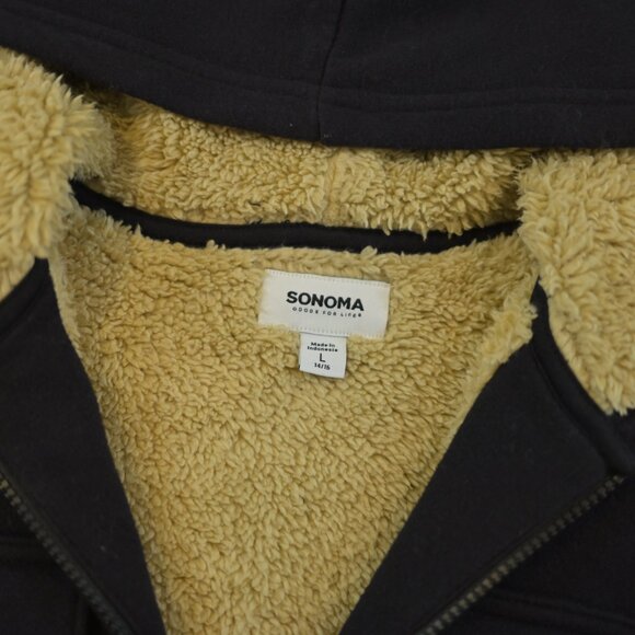 Sonoma Boys Zip Up Black Sherpa Lined Hooded Sweatshirt Jacket Size L 14/16 - Picture 2 of 4